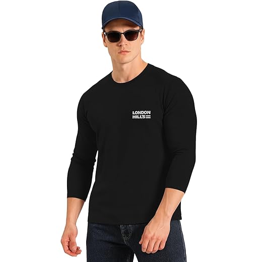 London Hills Men's Cotton Regular Fit Printed Round Neck Full Sleeve T-Shirt