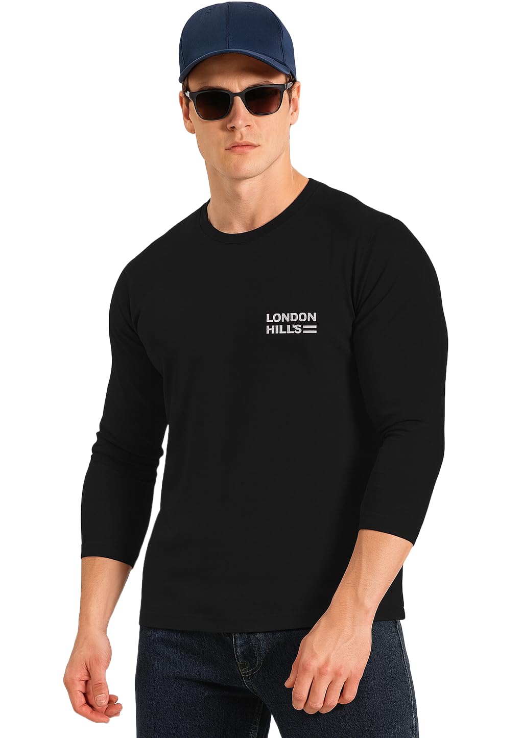 London Hills Men's Cotton Regular Fit Printed Round Neck Full Sleeve T-Shirt