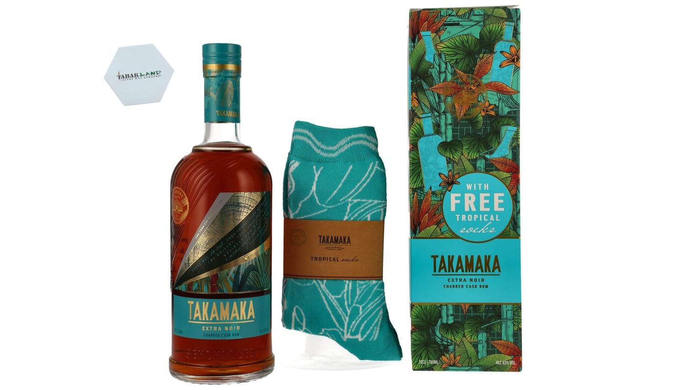 Takamaka Extra Noir Rum 0,7l 43% Vol – Dunkler Premium Rum aus den Seychellen + 1 Paar Socken