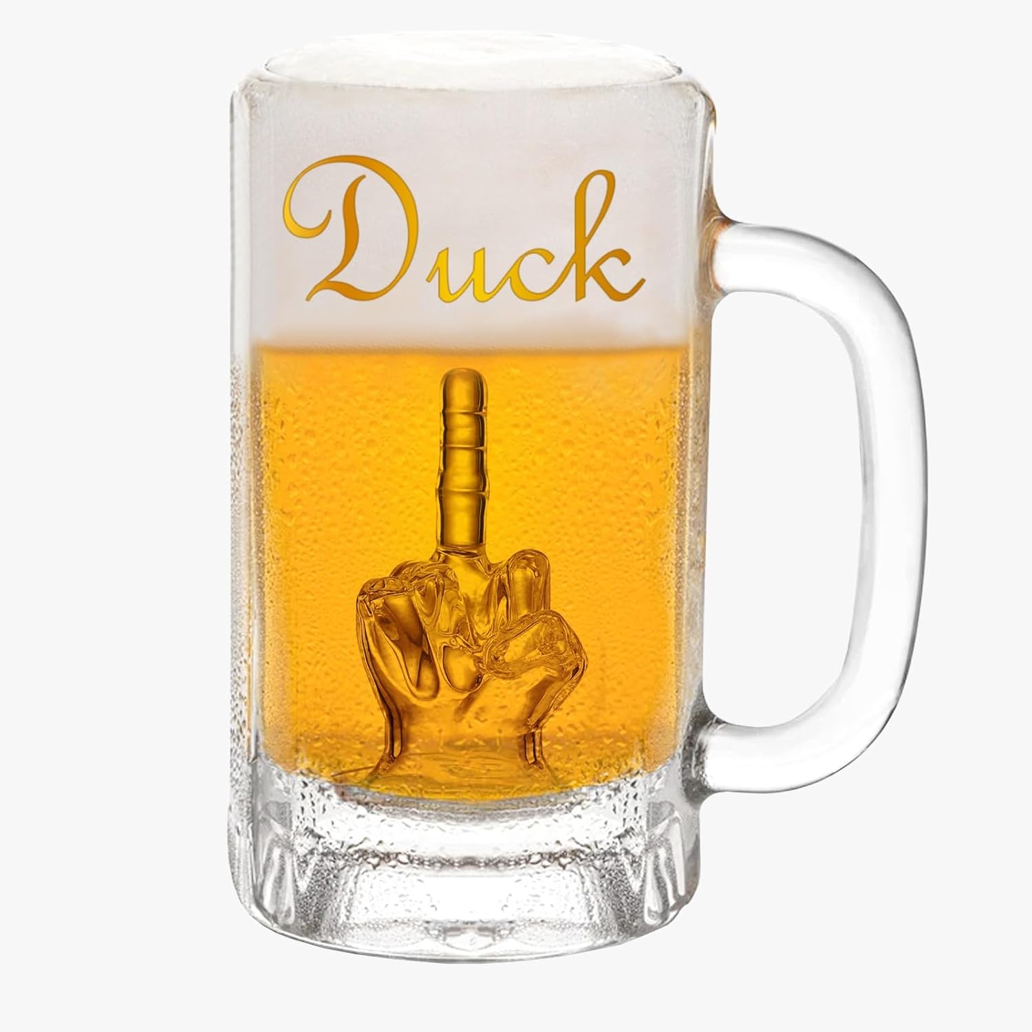 Personalized Middle Finger Beer Mug – Glass Beer Mugs with Handles – Tall Glass – Funny Beer Gifts for Men Birthday, Anniversary, Father’s Day – Sturdy Beer Mug Novelty Gifts for Men