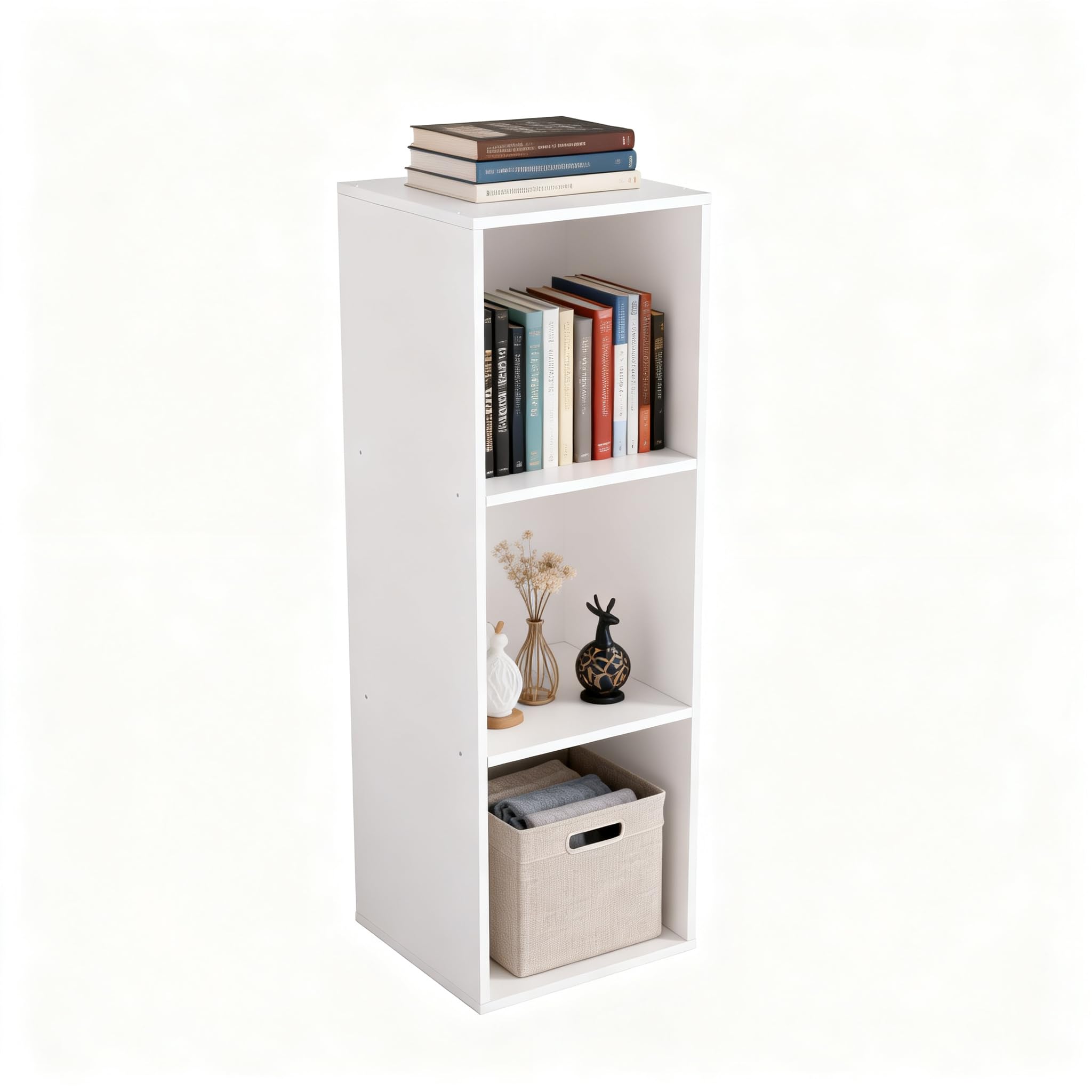 Bibliothèque Étagère à 3 Niveaux, Meuble Cube de Rangement, Marron | Bibliotheque Étroite Ouverte, Colonne Meuble de Rangement pour Salon, Chambre, Bureau, Bois
