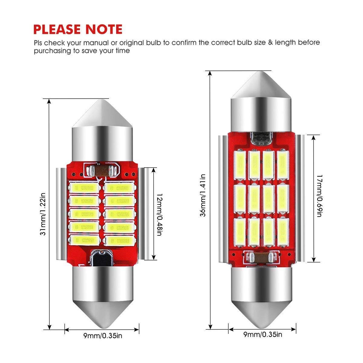 2 Lampade LED Siluro C5W 36mm 6500K Bianco Ghiaccio Per Auto CANBUS QSPC