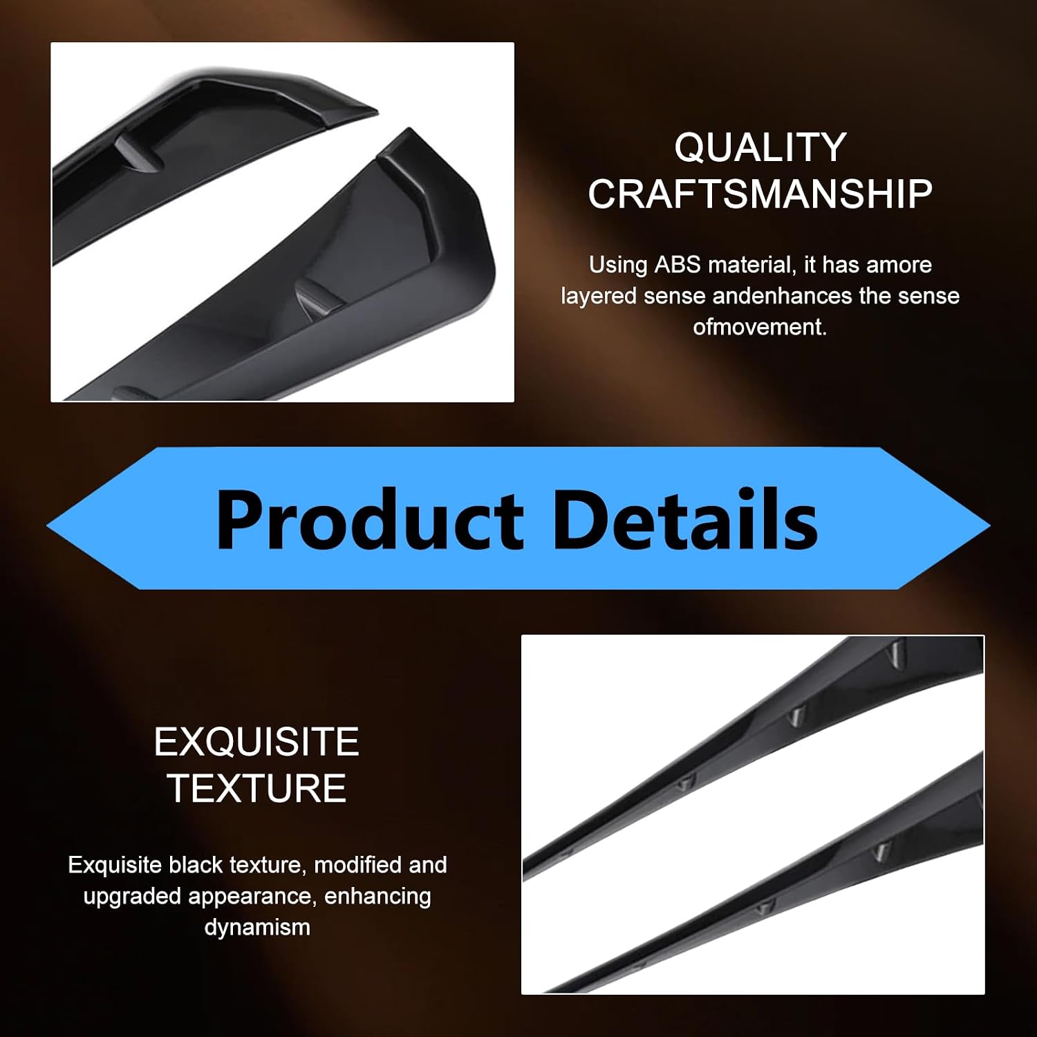 2 PCS Car Side Fender Vent Trim, Spoiler Body Fender Decorative Stickers, Self-Adhesive Sport Style Air Intake Grille Decorative Sticker, Universal for Most Cars (Black)