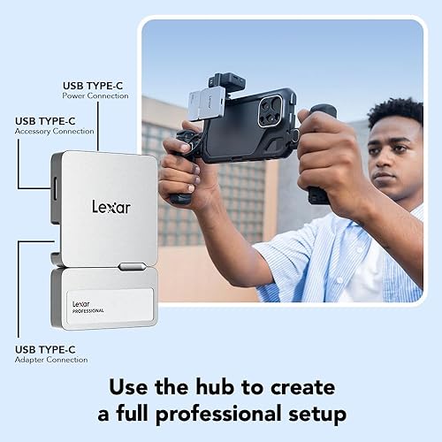 Miniatura 5 de Lexar SSD portátil Professional Go de 1 TB con concentrador, compatible con Apple 4K 60fps ProRes, hasta 1050 MBs, USB 3.2 Gen 2, resistente, IP65,