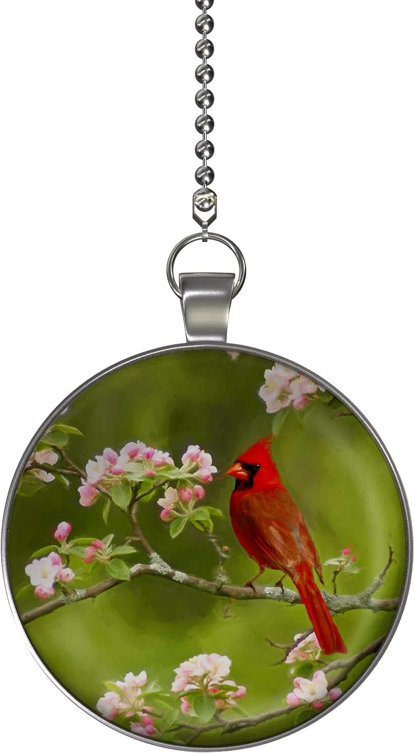 Cherry Blossom Cardinal Ceiling Fan and Light Pull Chain Pendant