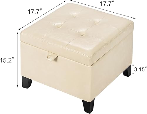 Miniatura 24 de Asense Reposapiés cuadrado tapizado de piel sintética con patas de madera, color gris Style1 Imitación Cuero Gris,Style2 Imitación Cuero