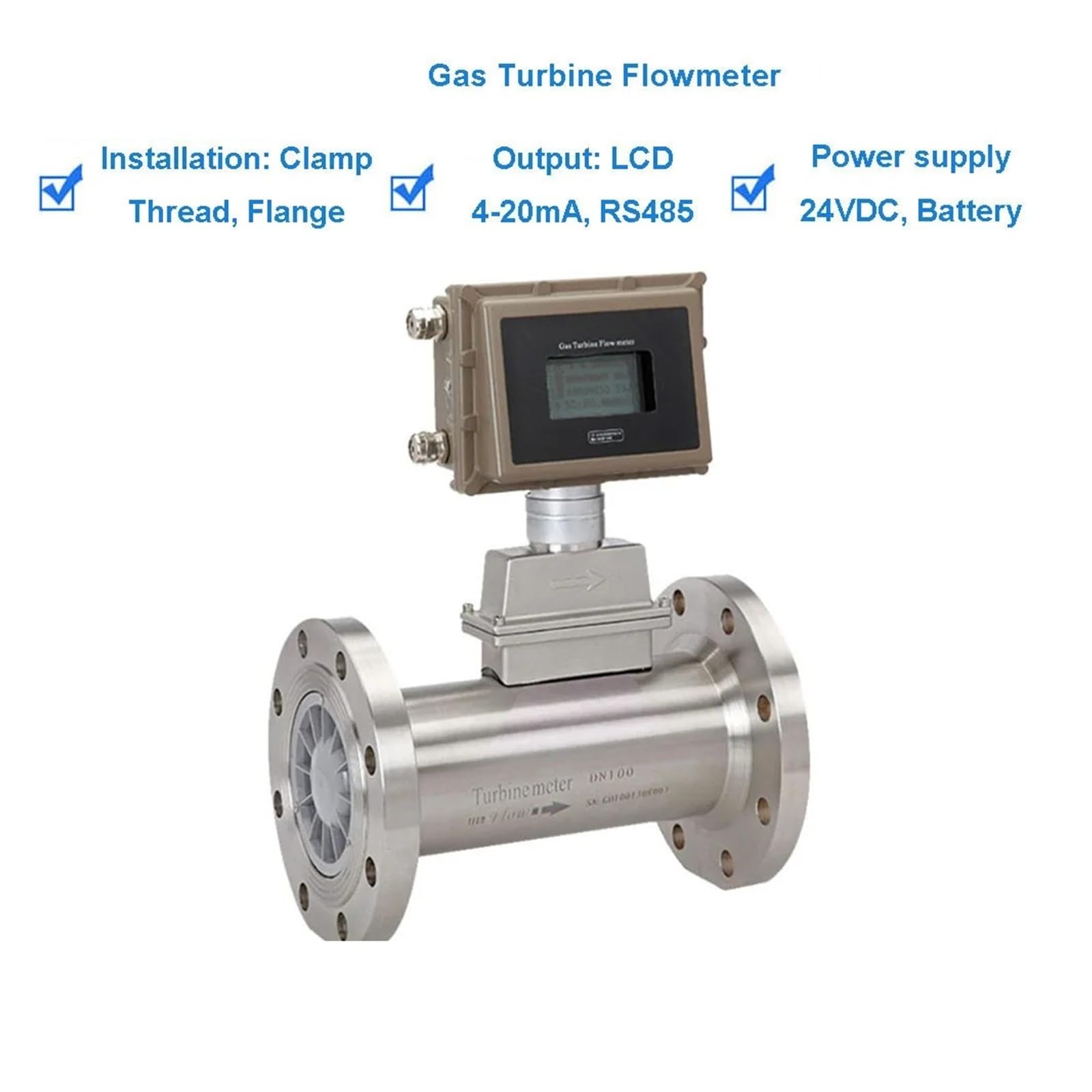 Caudalímetro De Turbina De Gas Con Pantalla LCD Y Compensación De Temperatura Y Presión. Caudalímetro De Gas Natural DN25-100. Medición y respuesta rápidas(DN32)