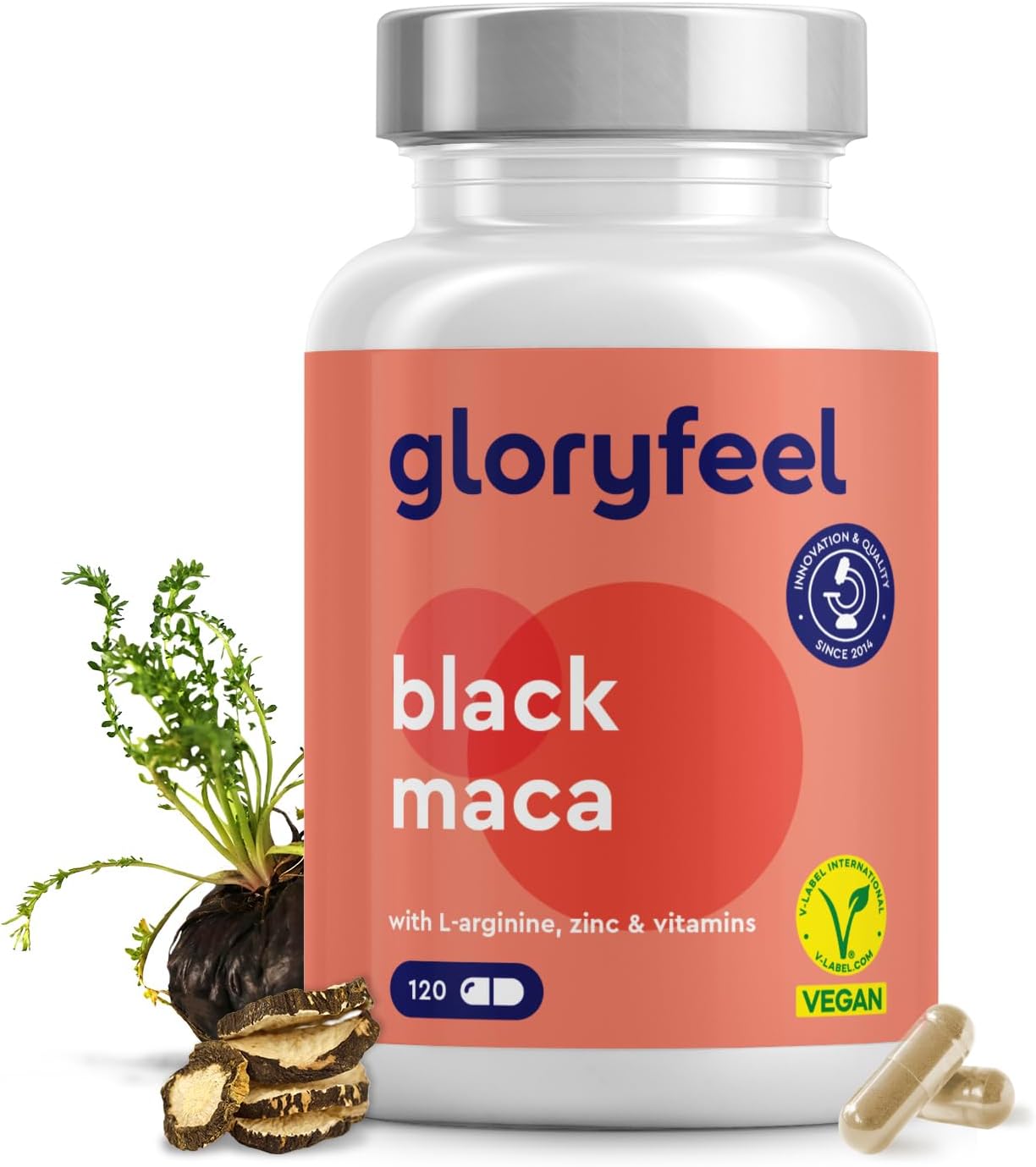Black Maca Root Capsules - Highly Dosed - 27,000 mg of Pure Black maca Powder (20:1 Extract) - Complex with L-arginine, Vitamin C, B6 & Zinc - 100% Vegan - 120 Capsules - Supplements Made in Germany
