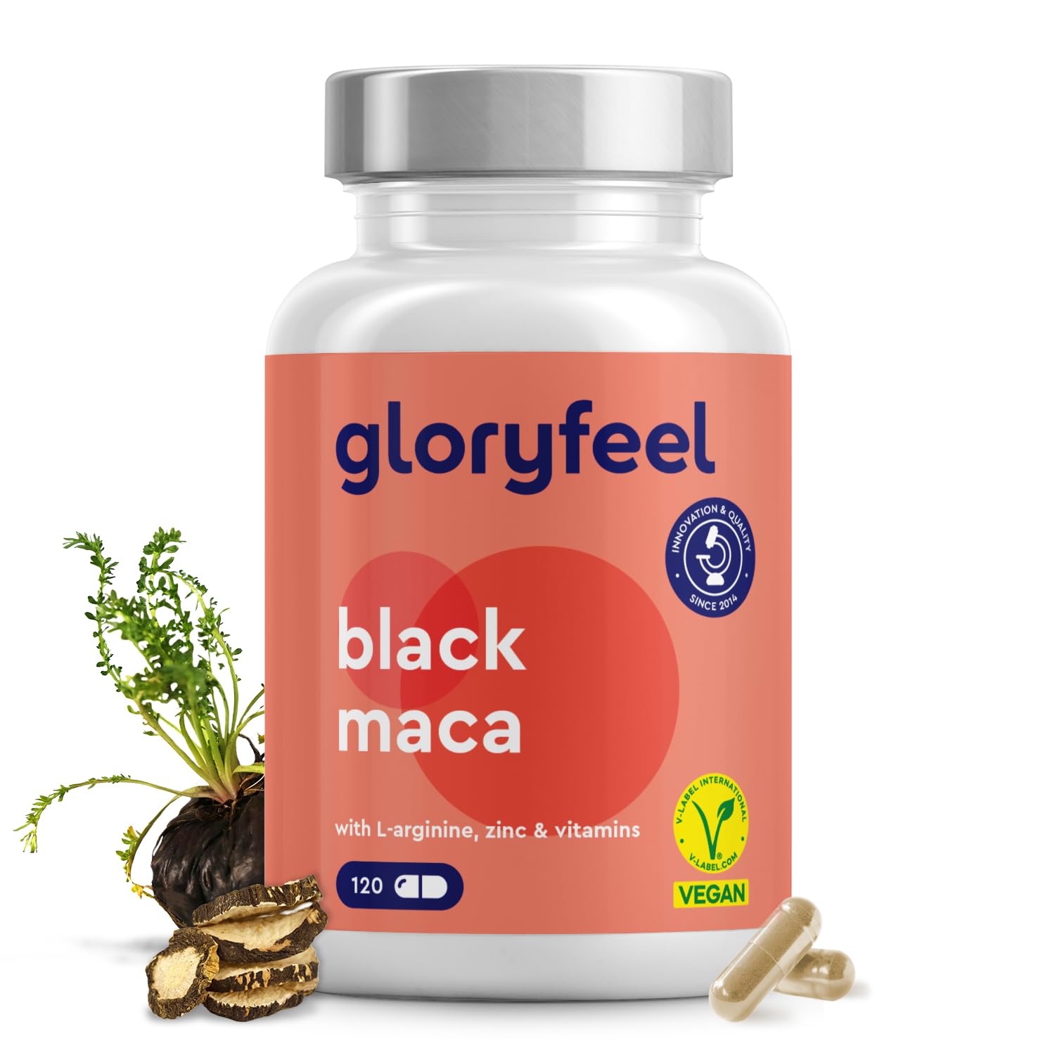 Black Maca Root Capsules - Highly Dosed - 27,000 mg of Pure Black maca Powder (20:1 Extract) - Complex with L-arginine, Vitamin C, B6 & Zinc - 100% Vegan - 120 Capsules - Supplements Made in Germany