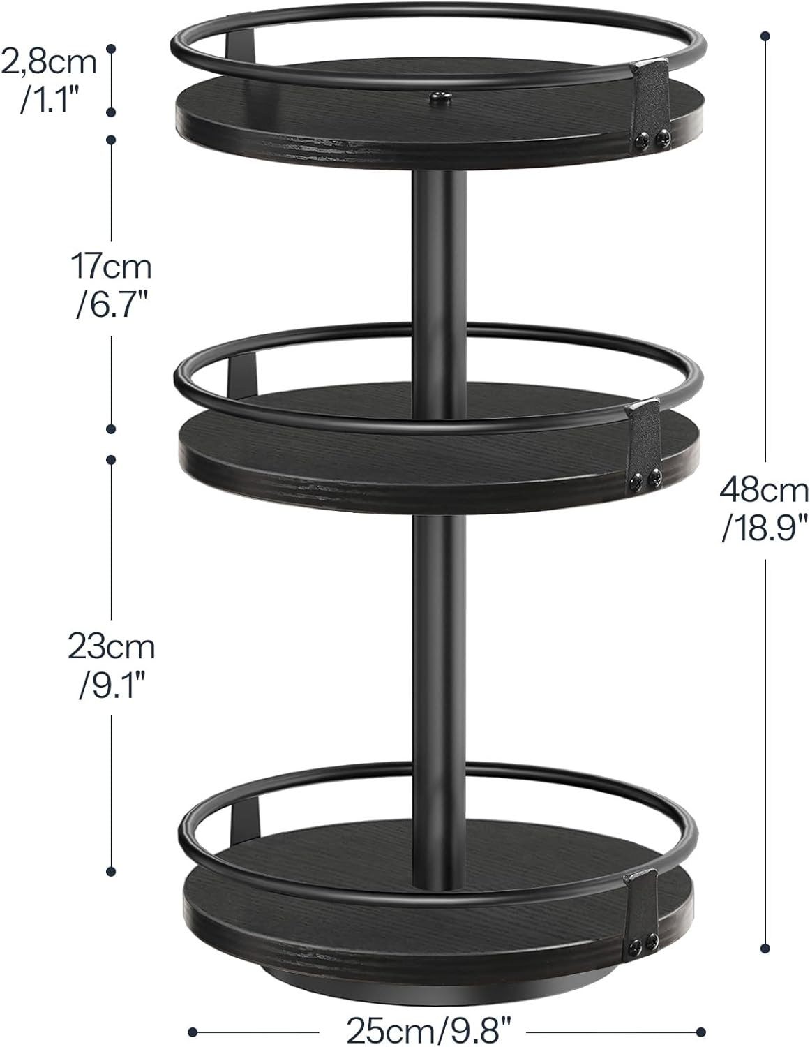HOOBRO Lazy Susan Organizer, Rotating Spice Rack, 3-Tier Organizer, Turntable Spice Rack, Vertical Storage Organizer, for Kitchen Countertop, Vanity, Dining Table, Black BB09TL01