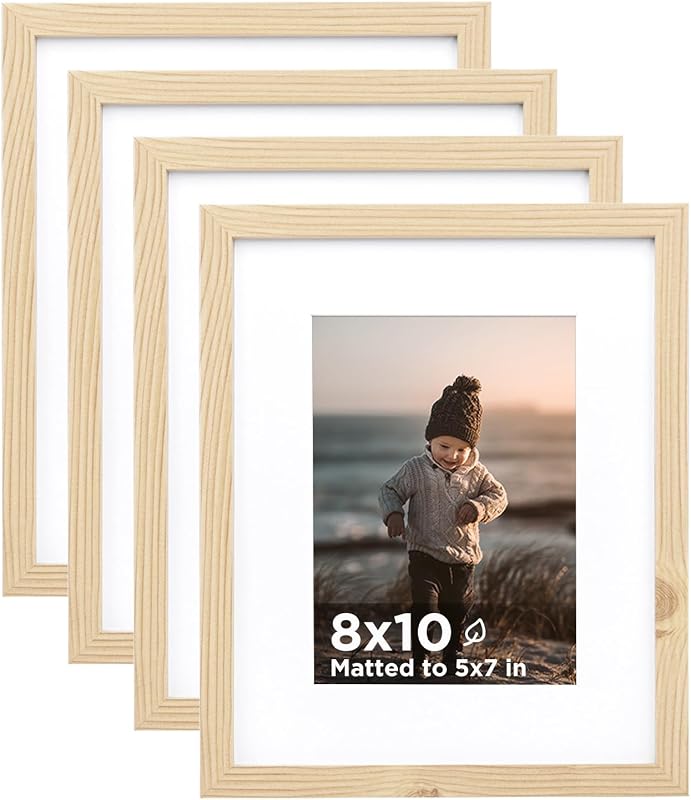 Marco de fotos de 8 x 10, juego de 4, marcos de fotos de madera mate de 5 x 7 con plexiglás para 5 x 7 con tapete o 8 x 10 sin tapete para exhibición de mesa y pared