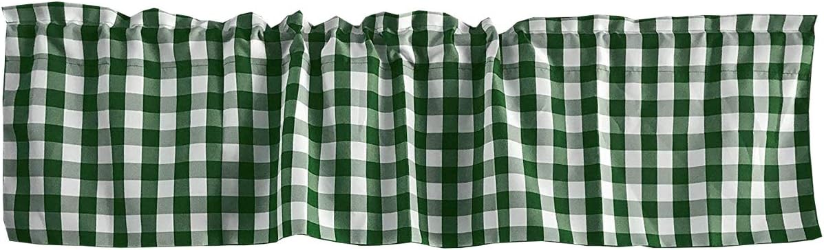 lovemyfabric 100% Polyester Gingham Checkered Plaid Design Kitchen Curtain Valance Window Treatment (Black)