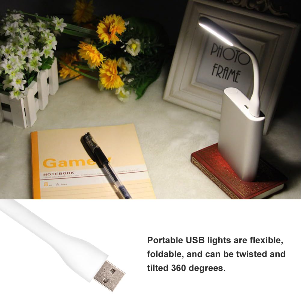 Cerioll Lampka USB, mini lampa LED USB, 3 sztuki, elastyczne światło do czytania, do notebooka, komputera, klawiatury, białe