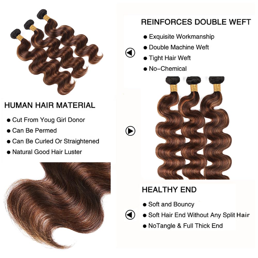 Brown Bundles Human Hair Highlight Bundle 26 28 30 Inch #P430 Chocolate Brown Body Wave Human Hair Bundles Double Weft Unprocessed Brazilian Remy Hair Extensions