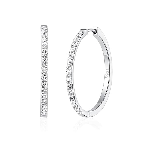 RANKEEF Silver Hoops Earrings For Women Hypoallergenic S925 Silver Hoop Earings Lightweight Gold Hoops Earrings For Women With Cubic Zirconia 20/30/40mm - Silver-30mm