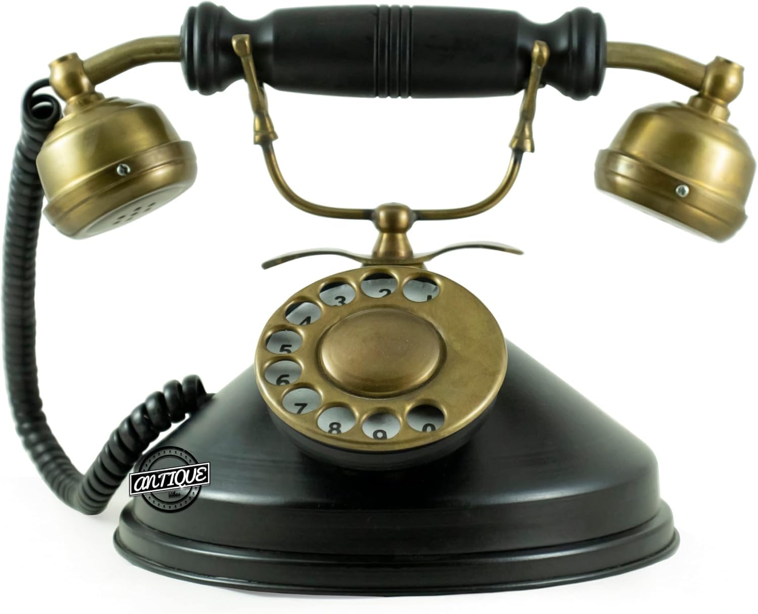 Vintage Decorative Telephone Made by Brass Antique Look Telephone Model. Made Showpiece (Non Working) Desk Decor Item. Designer Product from Brass Dummy Telephone-image-1