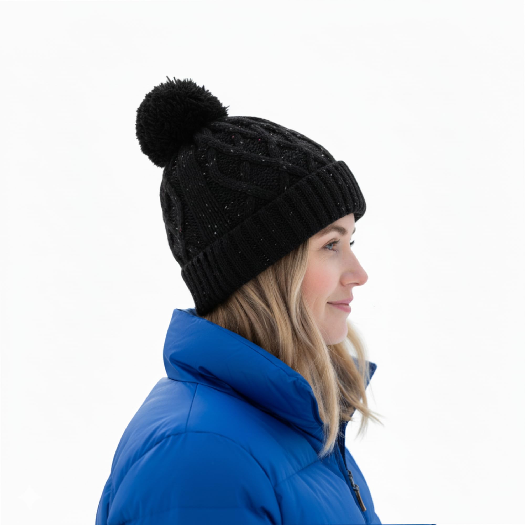 CABAIA - Bonnet Femme et Homme avec 3 Pompons Interchangeables - Design Français - Système aimanté pour Un Ajustement Adapté - Collection Hiver - Modele Appletini Noir
