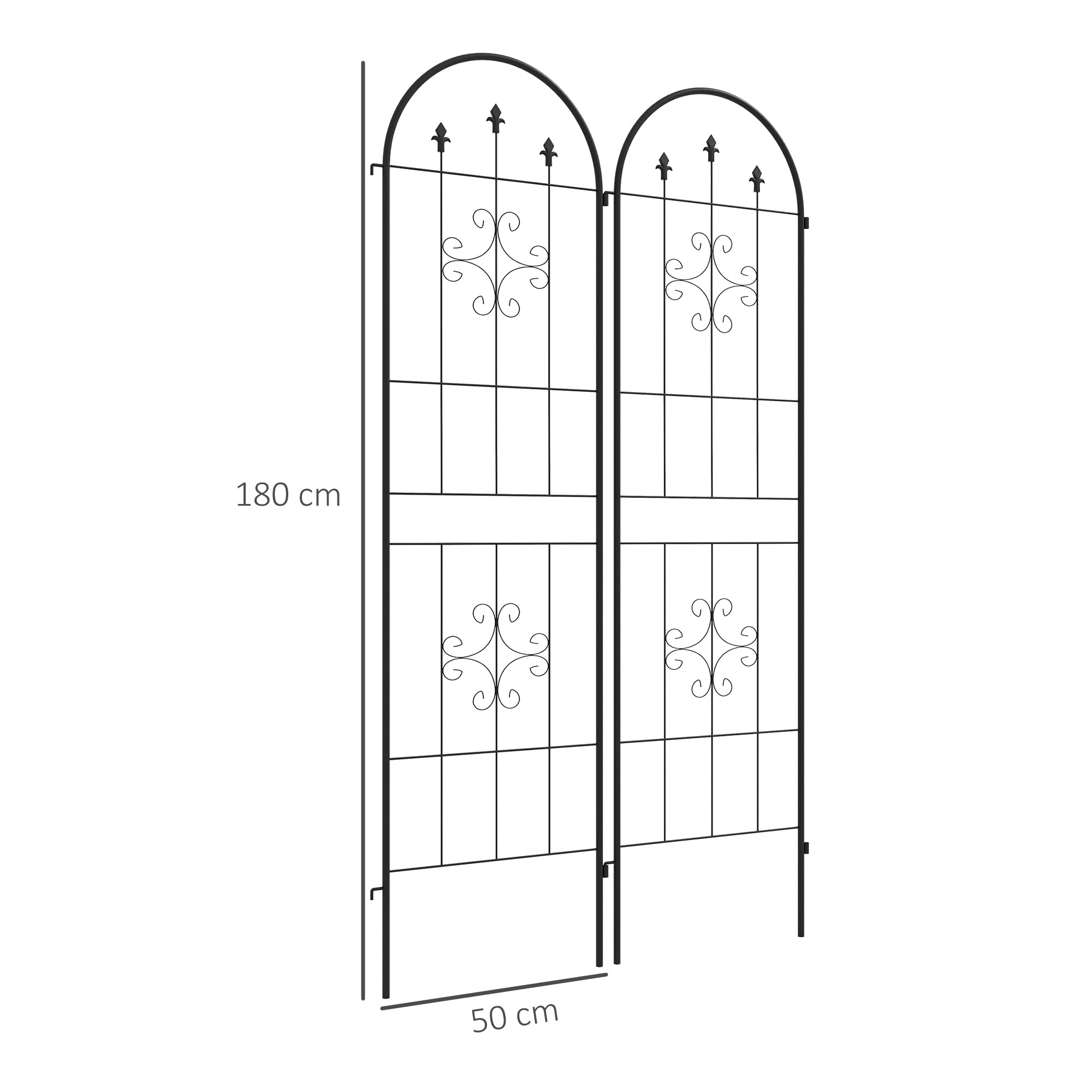 Outsunny Juego de 2 Enrejados de Jardín, Soportes para Plantas Trepadoras con Marco de Acero, para Frutas, Verduras, Flores, Decoración Exterior para Patio, Terraza, 50x180 cm, Negro