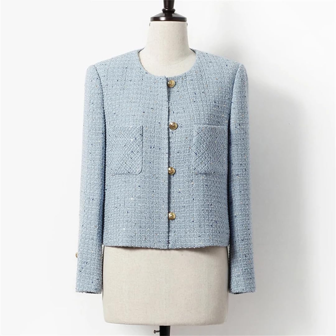 Generic Women Blue Tweed Jacket Sequin Fabric Coat Classic Jacket Top One-Piece - Image 5