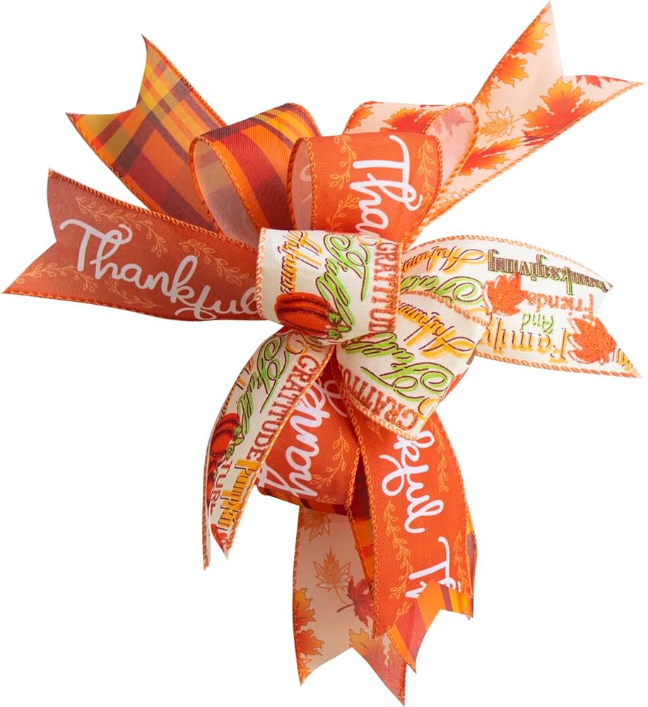 Fall Wreath Bows Thanksgiving Fall Bows for Wreath Pumpkin Plaid Burlap Decor Bows for Thanksgiving Fall Autumn Front Door Indoor Outdoor Tree Topper Wreath Decoration Supplies