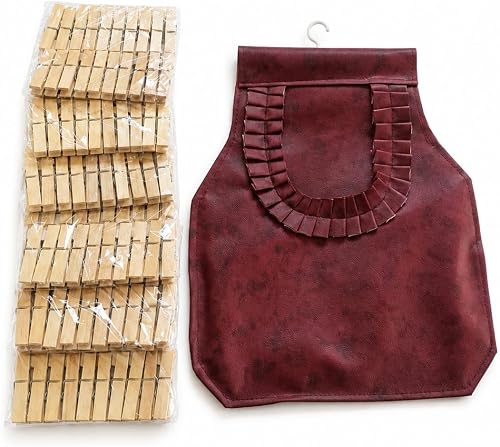 Red Tie Dye Leather Clothespeg Bag with 120 Wooden Pegs