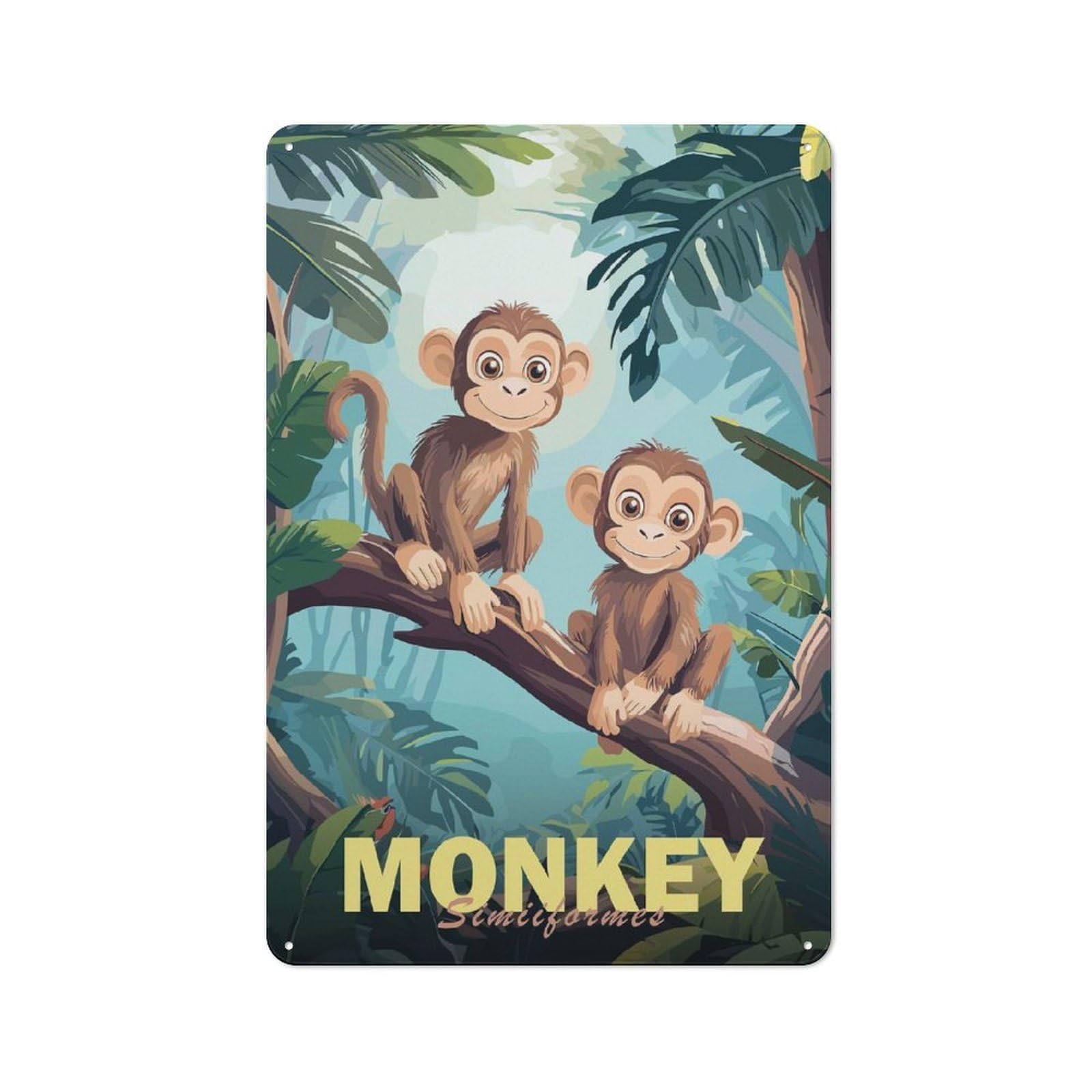 Junmoney Two Monkeys In Jungle Metal Wall Sign 30X20cm Featuring For Hallway Wall, For Kitchen, Dining Room And Home Bar Wall Decor