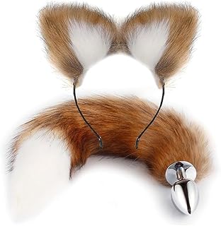 Cola de perro marrón de dos colores, pinza para el pelo, orejas de metal expandido para juegos de rol