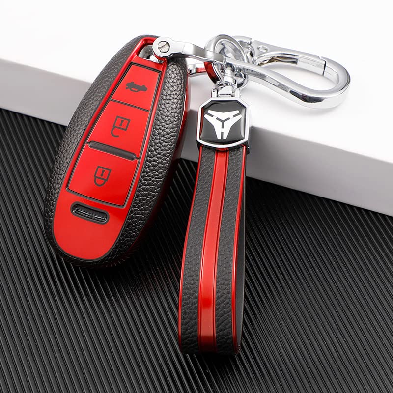 Image of JVCV Premium Soft TPU Leather Pattern Key Cover Compatible with Maruti Suzuki 3 Button Baleno Ciaz Vitara Brezza S Cross Swift Ignis and Toyota Urban Cruiser Smart Key (Red)