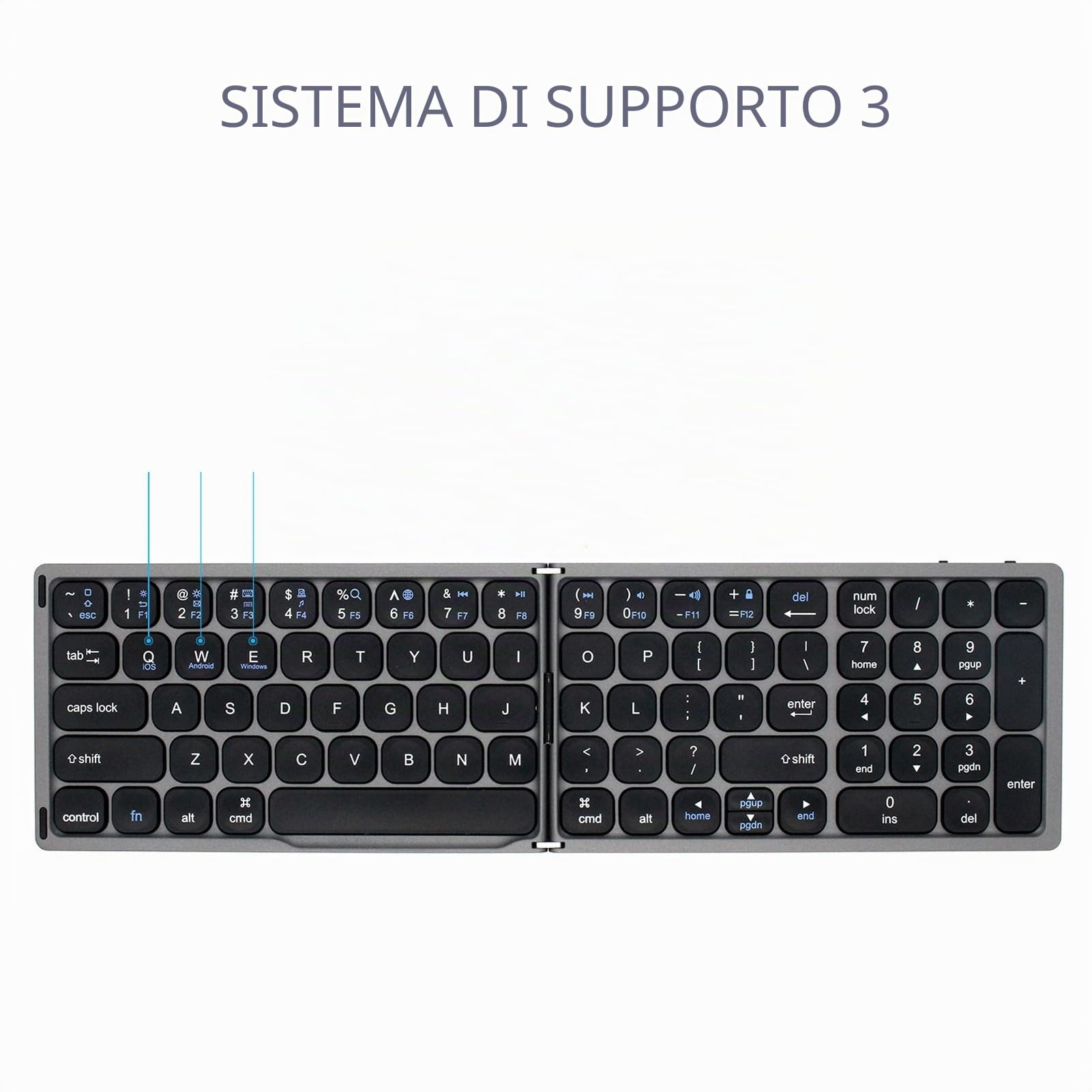 Tastiera Pieghevole Wireless Tastiera Bluetooth Pieghevole Tastiera da Viaggio con Area del Tastierino Numerico Indipendente Per Sistemi IOS Android E Windows 3(Grigio)