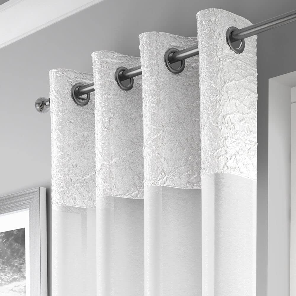 Maple Textiles 1 x Single White Eyelet Heading Voile Crushed Metallic Satin Curtain Panel Ring Top Available in 3 sizes (1, White, 54"(137cm) Drop) โ image 1