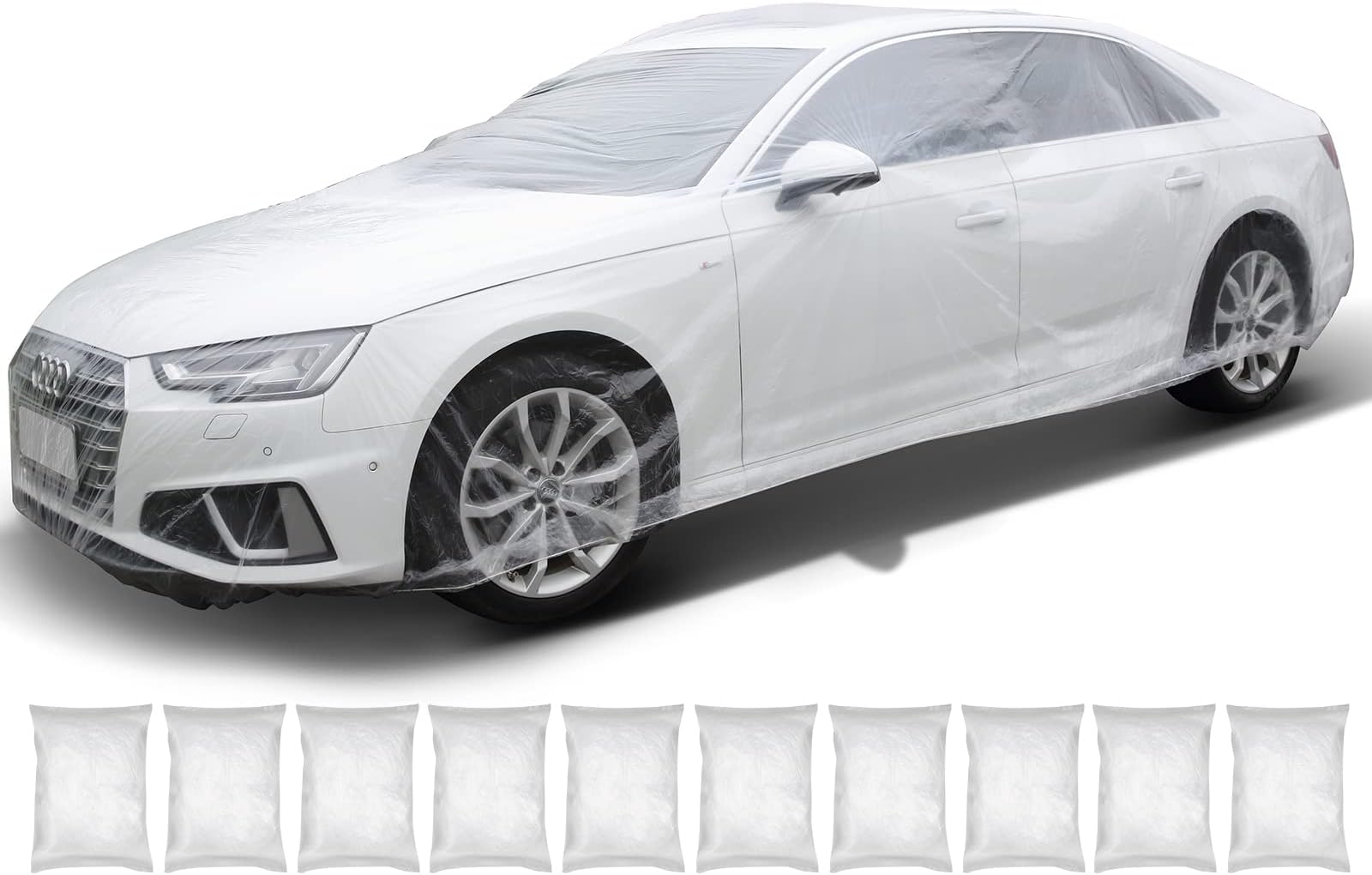 Bestauto Clear Plastic Car Cover 10pcs Disposable Car Covers, 22' x 12' Universal Plastic Car Cover, Waterproof Dust-Proof Full Cover, Outdoor Indoor Car Cover, Effective Protection, Universal Type