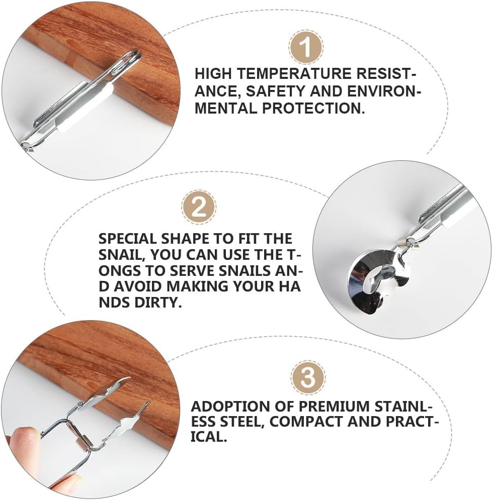 Ipetboom 4 pack Escargot Tongs Stainless Steel Snail Tong Tableware Food Serving Clip Clamp with Ergonomic Curved Handle Heat Resistant for Dining Party Buffet 12.59 X 3.93 X 3.14 in