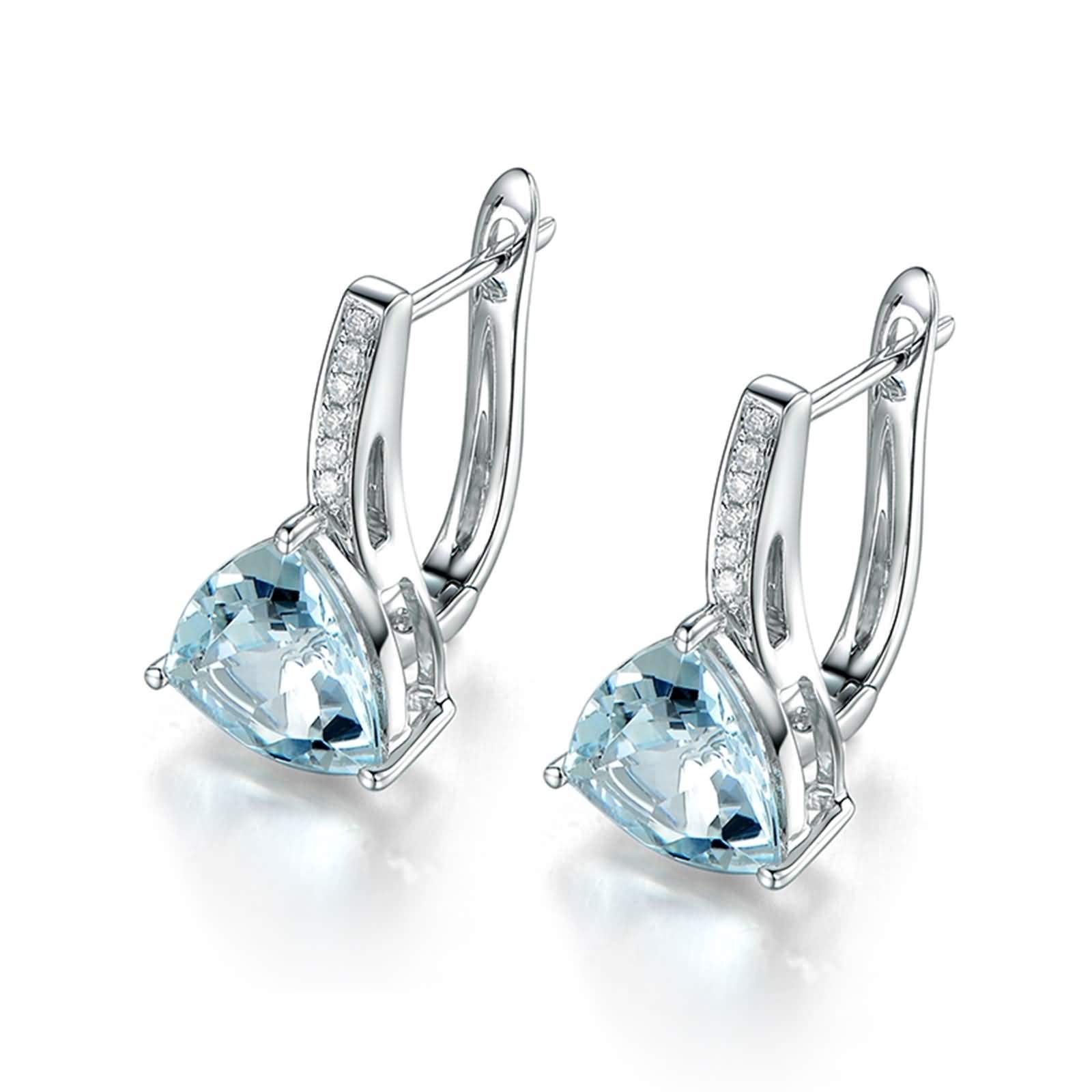 Wesele Creole 750 białe złoto trójkąt akwamaryna 3,88 ct 1,76 ct kolczyki białe złoto diament wtyk dla kobiet