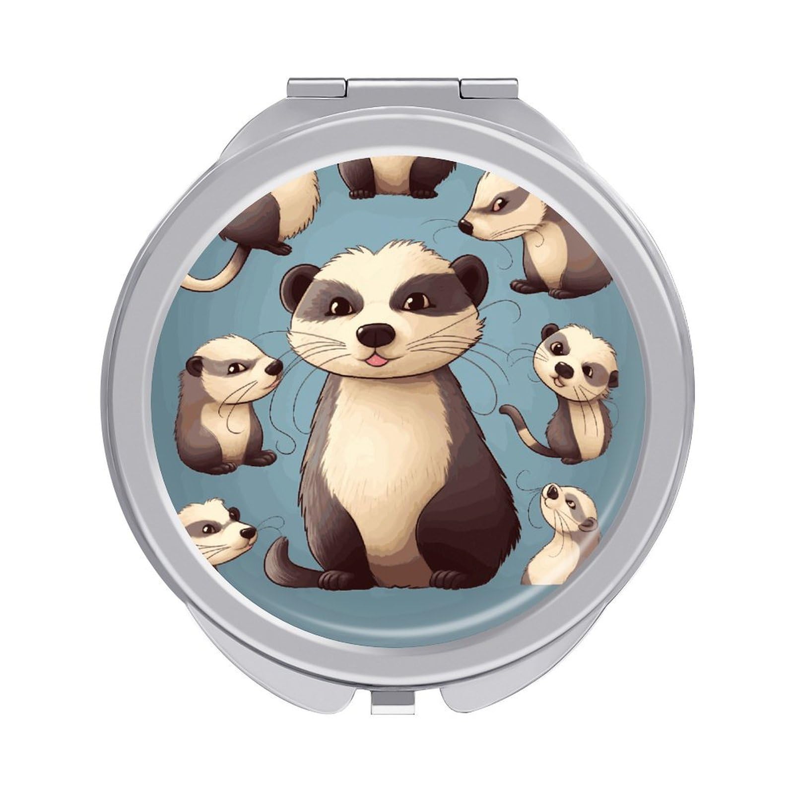 FekiLoot Hairy Ferret Makeup Mirror Compact Round Travel Makeup Mirror Portable Folding Handheld Pocket Mirrors for Handbag and Purses Gift Mini Mirrors