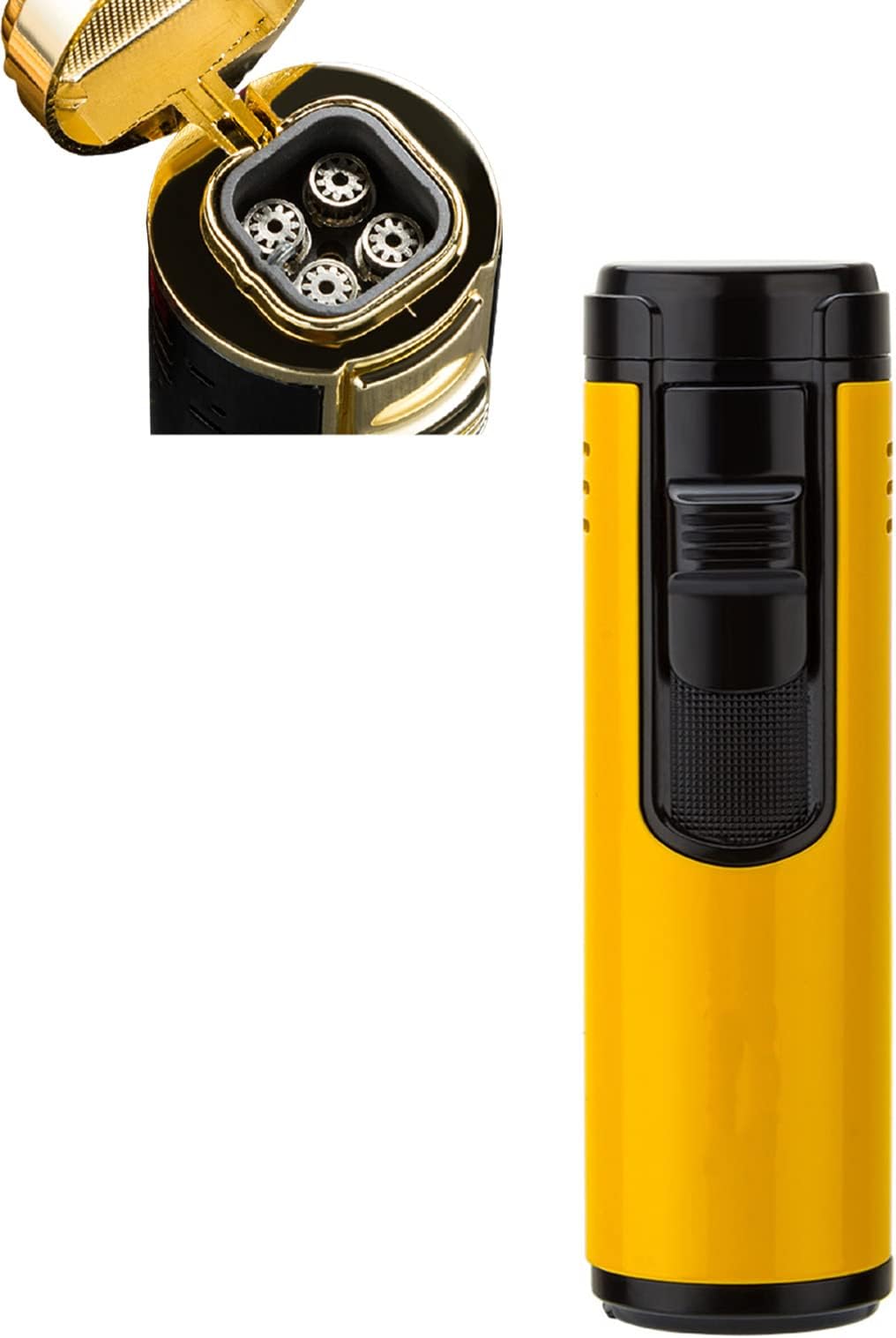 4 Jet Frame Lighter Boutique Windproof Metal Butane Blue Frame Cigarette Lighter Torch Ignition for Men with Gift Box