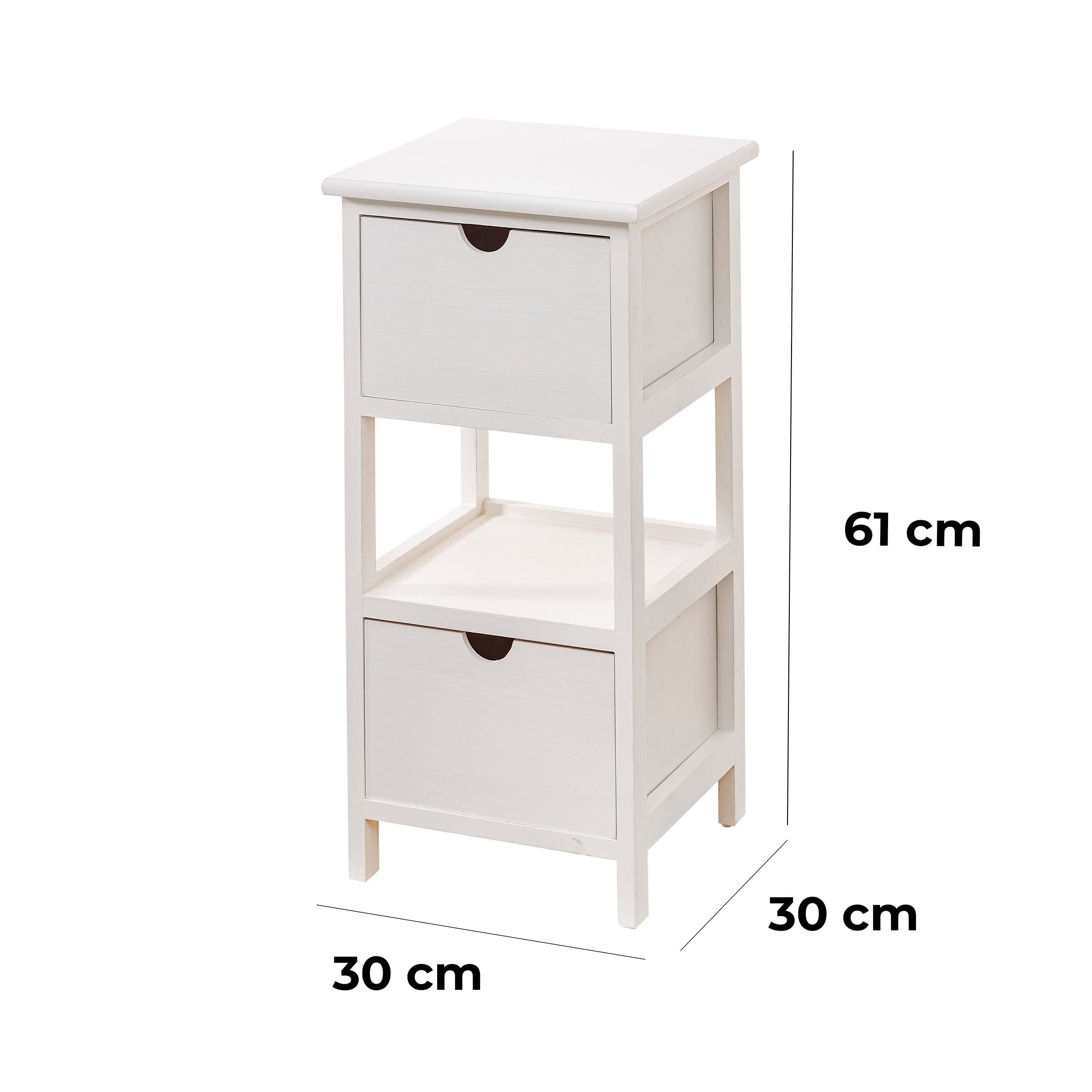 Baroni Home Nachttisch, Wohnzimmer, Wohnzimmer, Schlafzimmer, Schlafzimmer, Badezimmer, Mehrzweckschrank, Weiß 2 Schubladen, 1 Einlegeboden Größe 30X30X61 cm