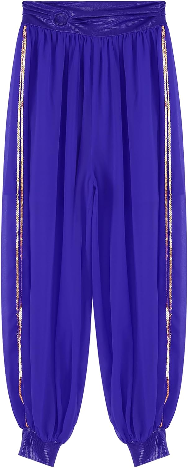 YiZYiF Women's Belly Dance Costume Lantern Pants Side Split Sequin Harem Pants Arabic Halloween Trousers