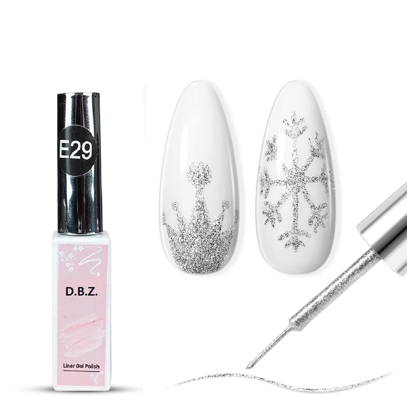 D.B.Z. Gel Liner Nail Art Silver Glitter Design Gel Nail Polish Soak off UV LED Curing Requires Build in Thin Brush Gel Polish for Home Salon Diy Nail Manicure Decoration - 8ml-image-28
