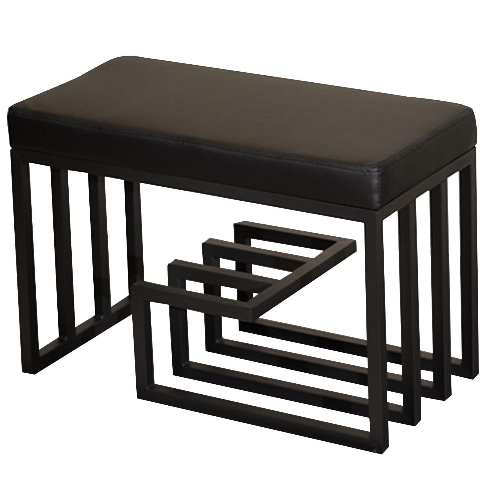GHFXSCV Modern Entryway Shoe Rack Bench with Metal Legs, PU Cushions, Anti-Slip Foot Pads, 150kg Load Capacity, Small Space Solution, 23.62in Black Dining Bench.