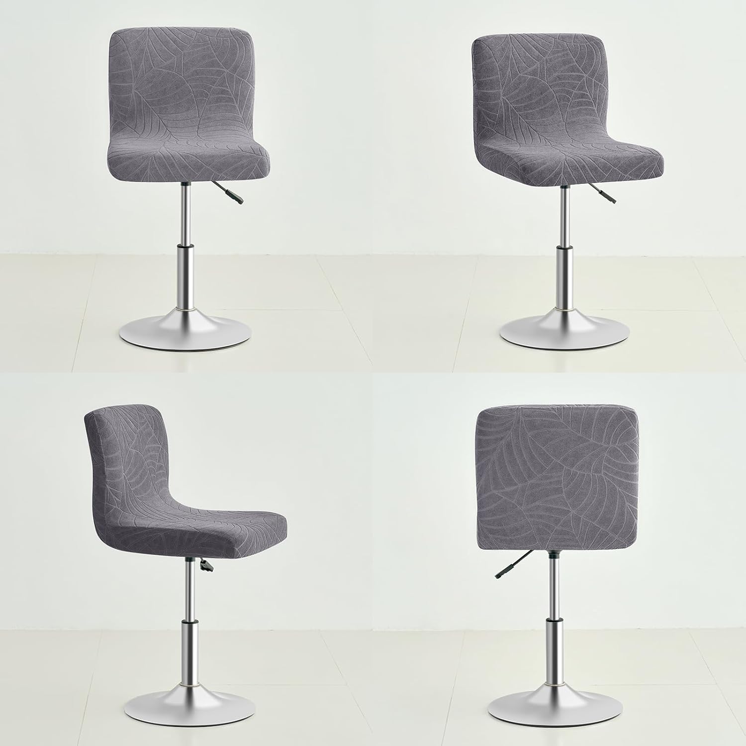 Gollense Stretch Bar Stool Covers with Backs, 4 Pack Water Resistant Jacquard Pub Counter Dining Chair Covers, Square Swivel Barstool Seat Slipcover with Elastic Bottom (Dark Grey)