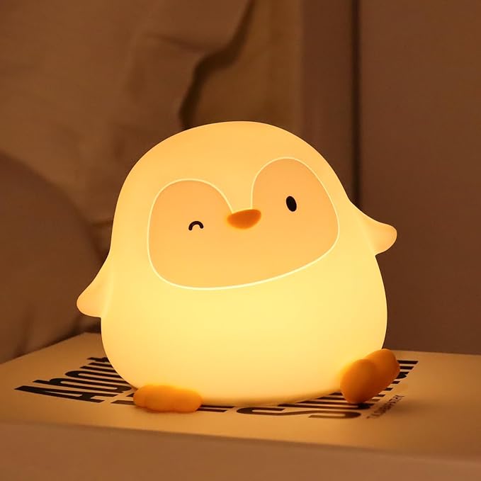 Emmanoth Squishy Penguin Silicone Night Light for Kids - USB Rechargeable LED Lamp with Soft Touch, Long Lasting Battery & Touch Control - Cute Penguin Light for Kids Room, Decor & Gifts
