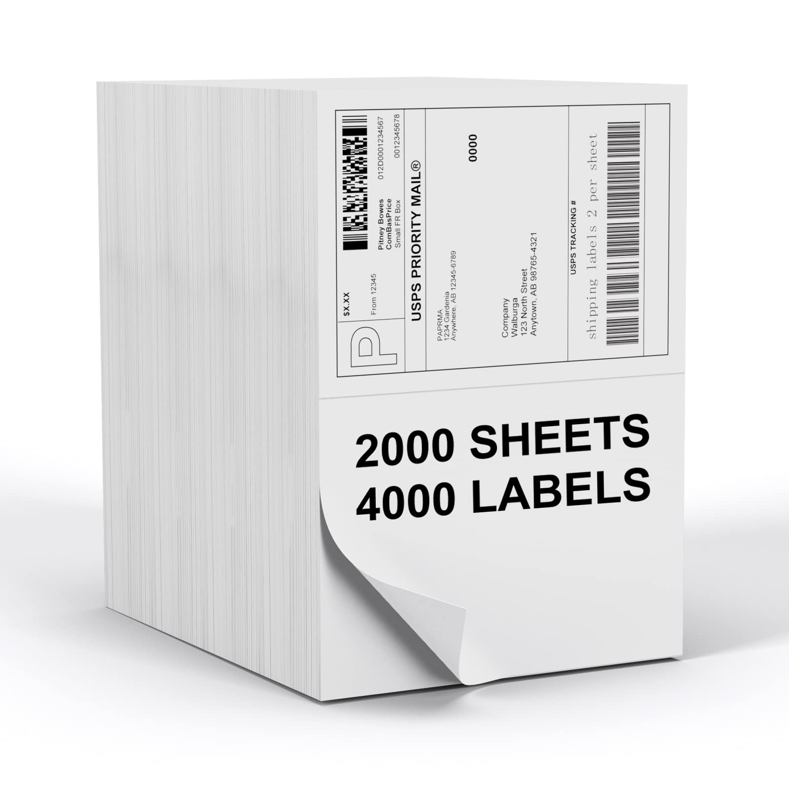 Half Sheet 8.5x5.5inch Shipping Mailing Label 4000 Counts, 2 Labels Per Sheet 8.5 x 11 for Laser &amp; Inkjet Printer, Permanent Adhesive Label Square Corner (2000 Sheets)