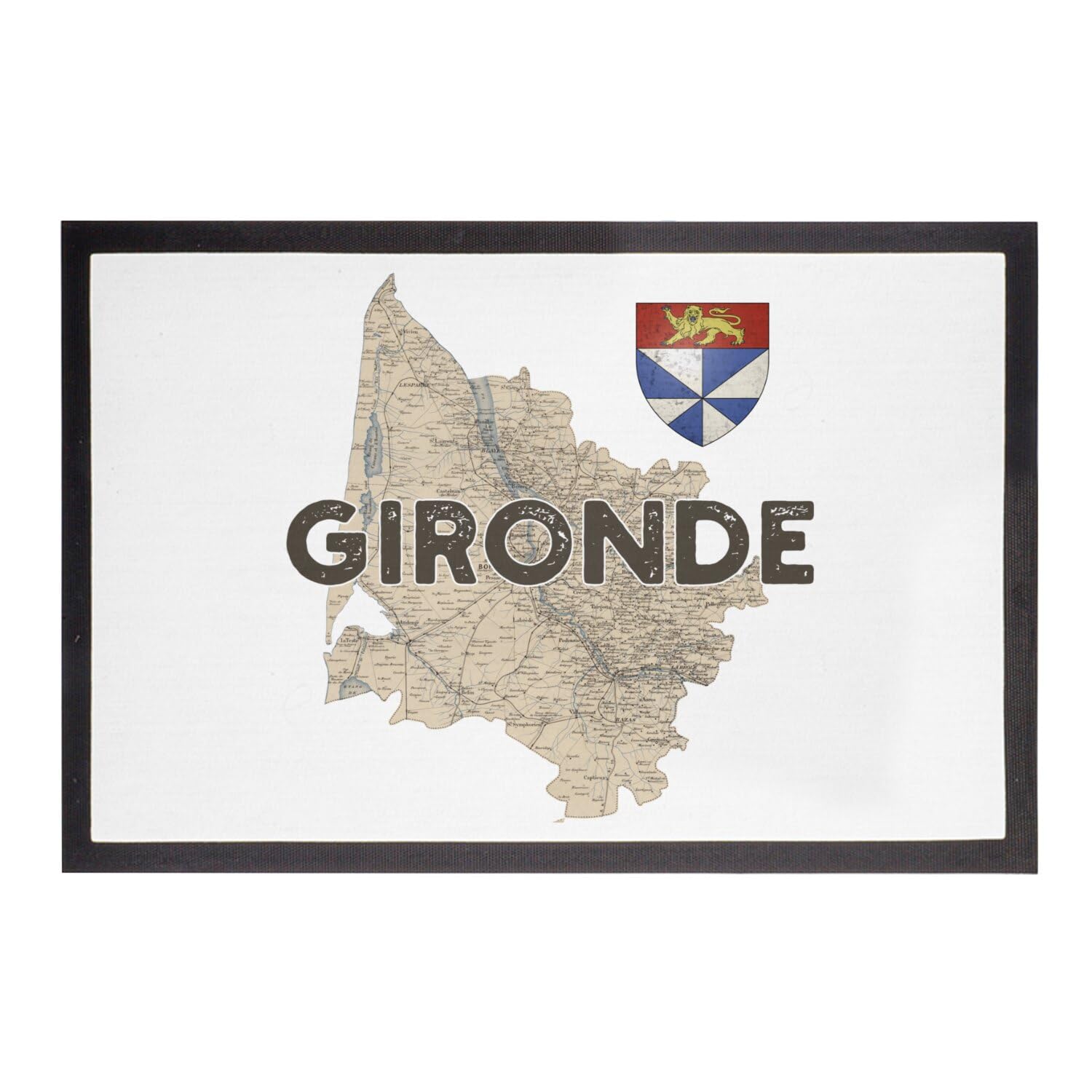 Paillasson Gironde 33 blanc tapis de sol Bordeaux carte ancienne 75x50 cm