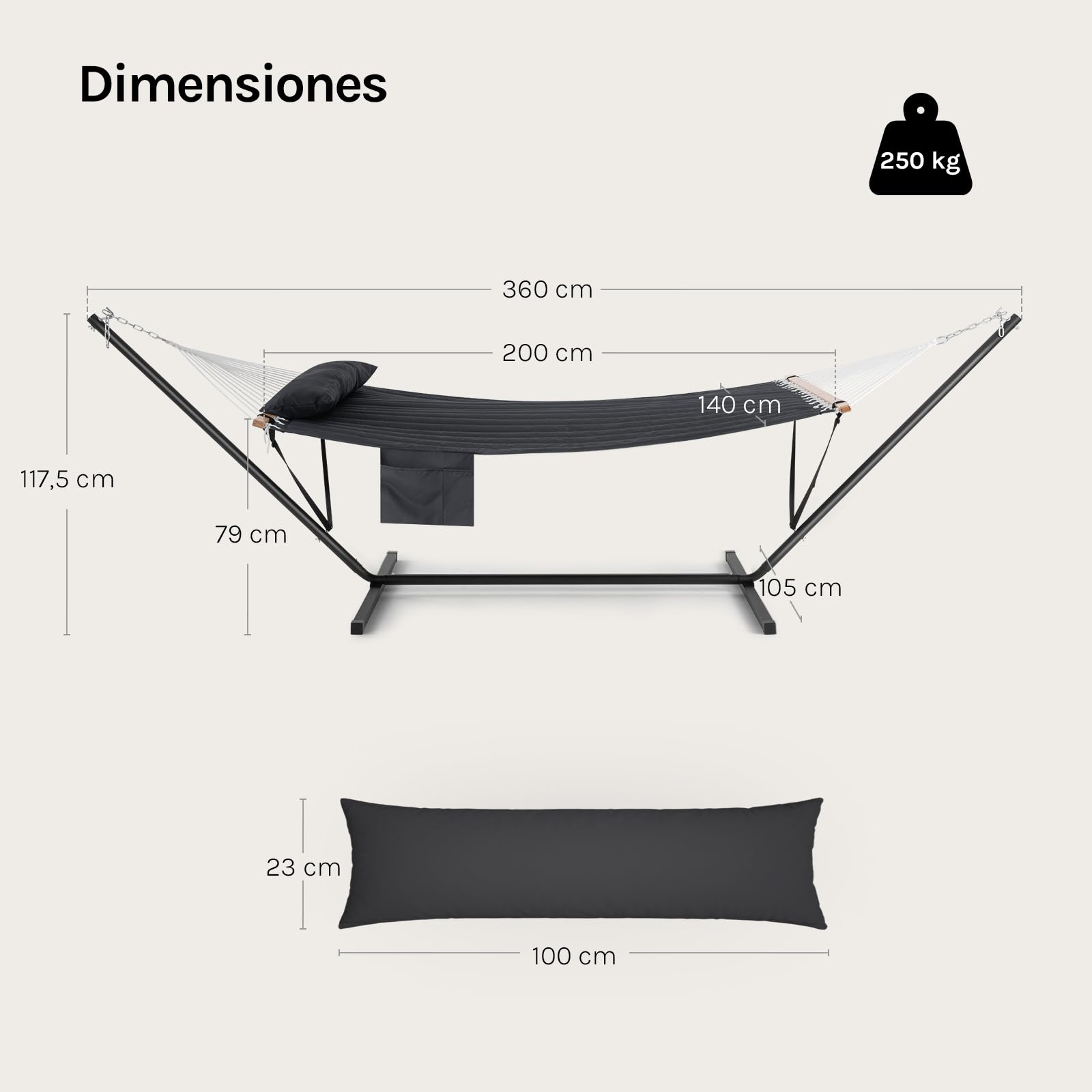 WOLTU Hamaca 2 Personas con Soporte de Metal, Hamaca Columpio para Jardín Exterior, Capacidad 250 kg, con Reposacabezas y Bolsa de Transporte, Antracita