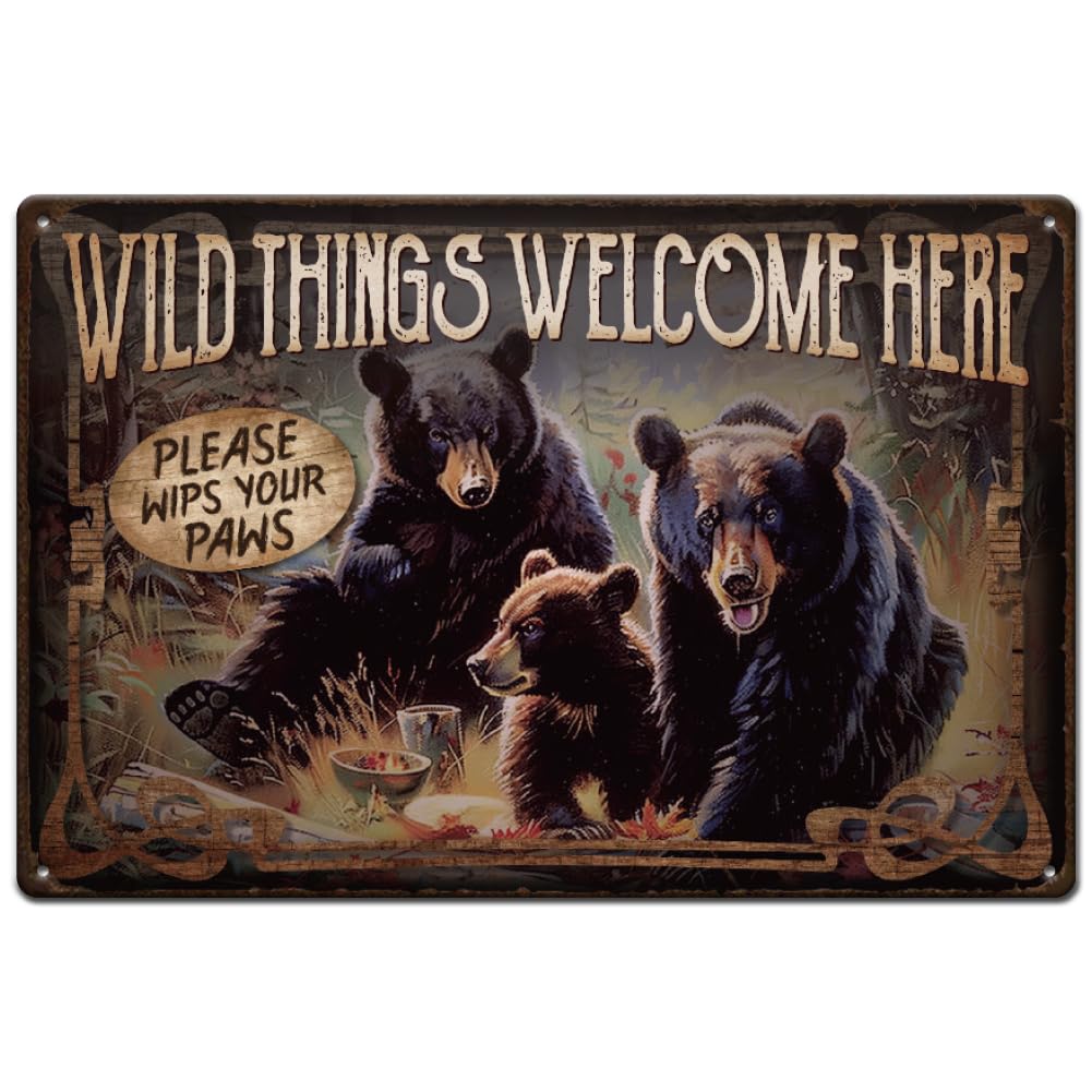rayprint Black Bear Tin Signs Colorful Metal Poster Signs Hanging Metal Posters Iron Wall Art Tin Signs Animals Home Wall Decoration for Bars Cafe Pubs Restroom Living Room Bedroom 30x20cm 8"x12"
