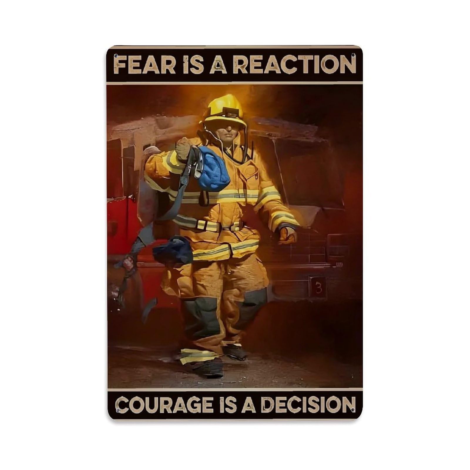 Jdfenggu Vintage Firefighter In Action With Helmet And Gear Retro Metal Tin Sign, Decor Art Poster For Bar, Home, Man Cave, Kitchen, Laundry Room Gift 8X12inch