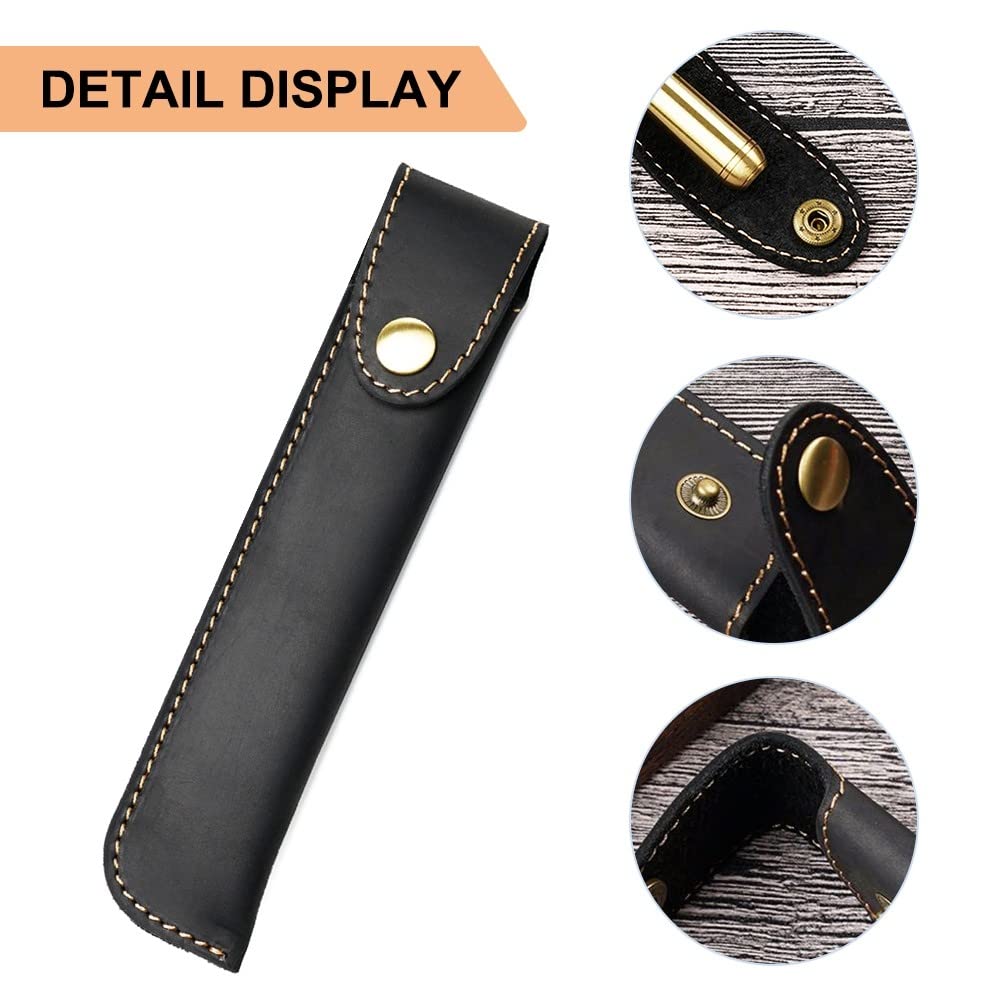 MiOYOOW Lederen etui pennenetui retro pennenhoes draagbare pennenhoes met ritssluiting zachte pen beschermhoes cover voor pennen vulpen potloden