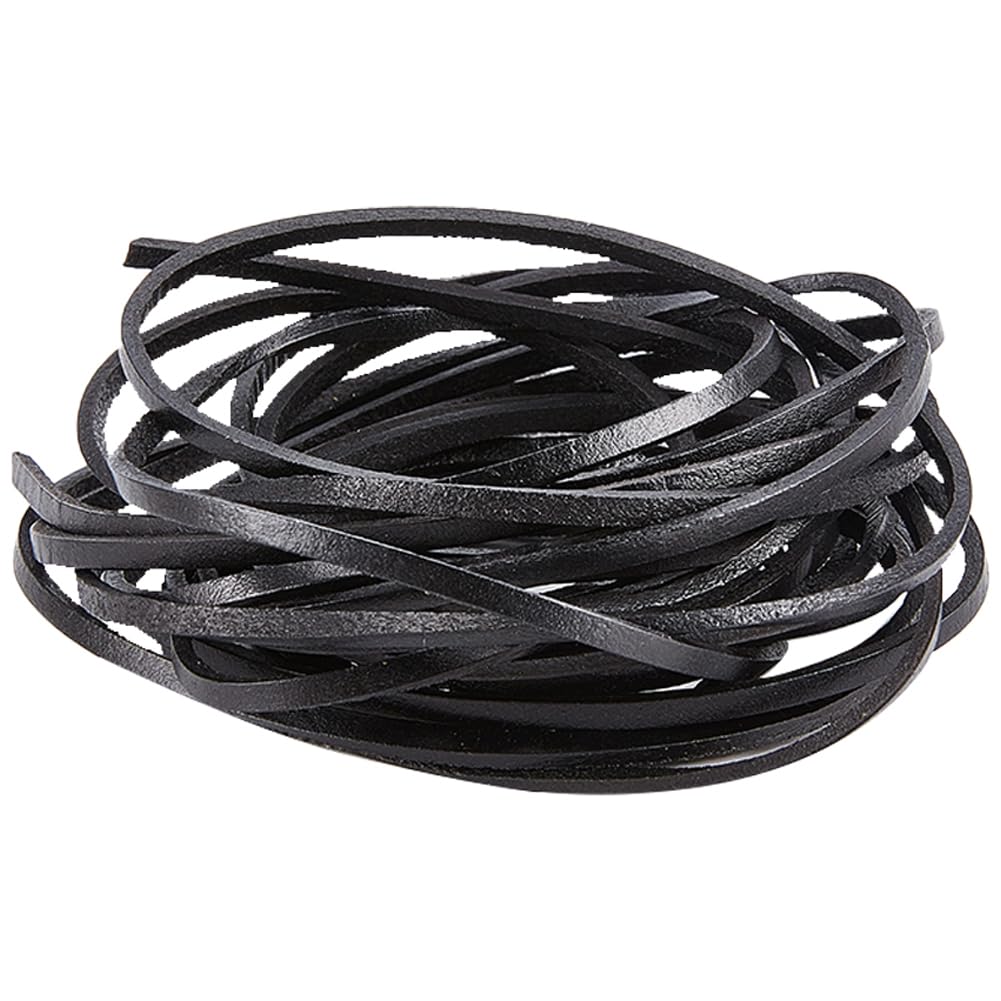 GORGECRAFT 5M x 3mm Flat Leather Cord Genuine Leather Strip 2mm Thick Black Cowhide Leather String Strap Braiding Thread Rope for Bracelets Neckacle Beading Jewellery Making Boot Lace Belts DIY Crafts