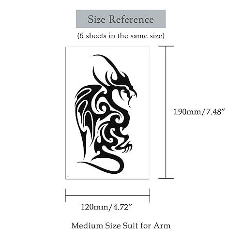 Miniatura 3 de 6 hojas de tatuajes temporales de brazo tótem de garra de dragón volador negro, tatuajes falsos que se ven reales y duran mucho tiempo