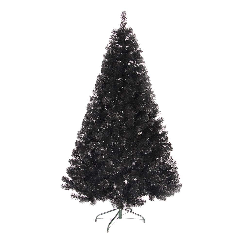 Albero di Natale Artificiale Nero Ignifugo in Abete Rosso con Cerniera per Decorazioni Natalizie con Supporto in Metallo, Facile da Montare,Black,180cm/5.9ft